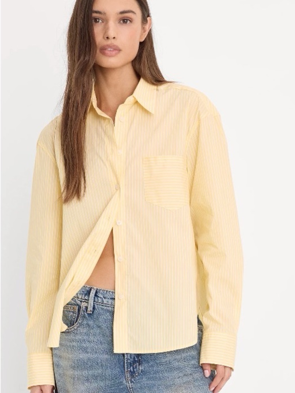 Good American Yellow Stripe Button-Up Shirt